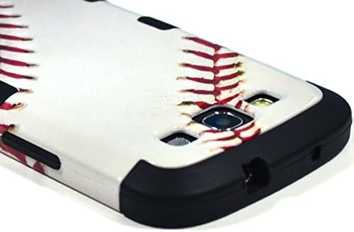 Bastex Hybrid Baseball Game Case for Samsung Galaxy S3 I9300, I747 - White with Red Stitch and Coal Black Soft Silicone Shell