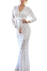 V-neck Polyester/Spandex Floral Print Lace Mermaid Plunging Neck Maxi Dress 