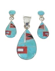 Multicolor Inlay Southwest Pendant And Earrings Jewelry Set YS64805