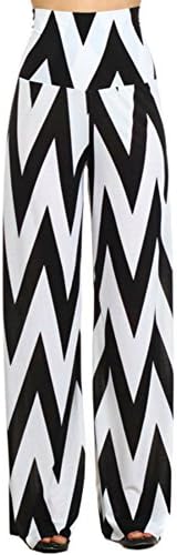 iVAMOS Women's Black & White Zigzag Striped Palazzo Pants Wide Leg High Waist (Small)