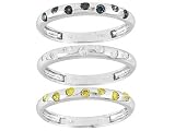 10KT WG .50CTW WHITE AND IRRADIATED BLUE AND YELLOW RING SET OF 3