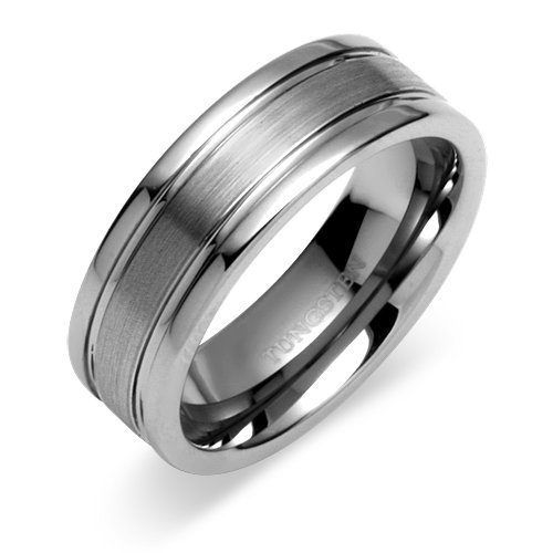 Double Groove Brush Finish 8mm Comfort Fit Mens Tungsten Carbide Wedding Band Ring Size 11