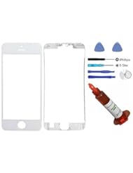 Wireless: (md0410) White Front Outer Glass Lens Screen Replacement for iPhone 5C + Mid Bezel Frame + Tools + 5ml UV LOCA Glue (LCD Digitizer not included) - md0410