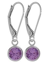 Girls 14K White Gold 0.90 Carat 6mm Genuine February Amethyst Circle Leverback Gem Earrings