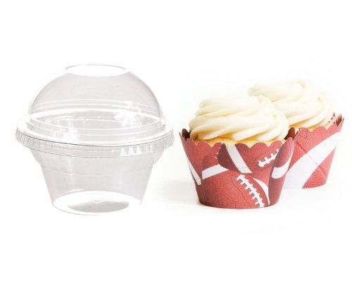 Dress My Cupcake Favor Dome Containers with Wrappers DIY Kit, Football, Set of 25
