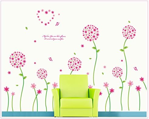 Cjeremy2000 Pink Dandelion Flower Wall Mural Decal Removable Wall Decor Sticker