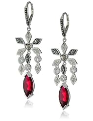 Judith Jack "Frosted Glaze" Sterling Silver Marcasite Ruby Spinel Drop Earrings