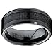 8MM Flat Top Men's Black Ceramic Ring Wedding Band With Black Carbon Fiber Inlay Sizes 5 to 15