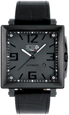 3H Italia Cube Automatic Black Dial Black Leather Mens Watch CA01