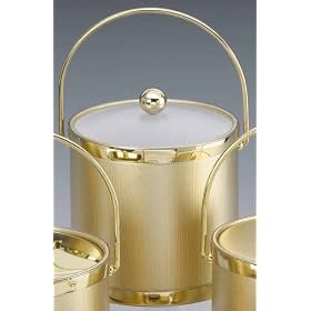 Kraftware 44265 Corduroy - Gold 3 Quart Ice Bucket with Bale Handle, Bands and Acrylic... by Kraftware