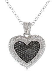 Sterling Silver Black Diamond Heart Shape Pendant Necklace