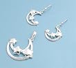 Sterling Silver Pendant and Earrings Set - Moon and Stars