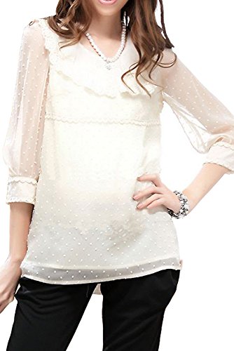 (Goldjapan)ゴールドジャパン 大きいサイズ レディース レース付き シフォン ドット プルオーバー ブラウス チュニック 半袖 半そで 七分袖 7分袖 ゆったり 着痩せ 体型カバー c18898