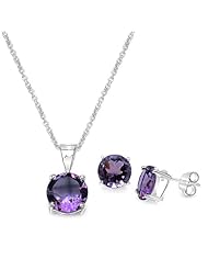7.20 Carat Amethyst Round Shape .925 Sterling Silver Earring & Pendant Set