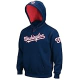 MLB Washington Nationals Adult Long Sleeve Hood Fleece Pull Over (Athletic Navy/Athletic Red, Large)