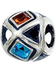 Zable (tm) Sterling Silver Squares Multicolor Crystals Pandora Compatible Bead / Charm