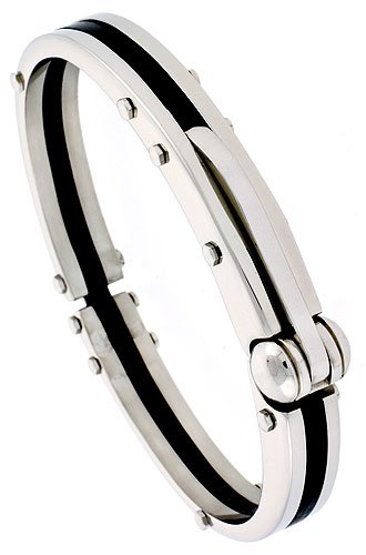 Contemporary 8 Surgical Steel & Rubber Bangle Bracelet almost 3 8 wide.