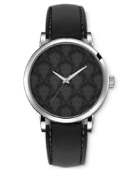 SPRAWL Aanalog Fashion Series Silver Ladies Watches of Genuine Black Leather Strap,Unique Wrist Watch for Women Girls Designed with Bouquet of flowers wrapped coffee