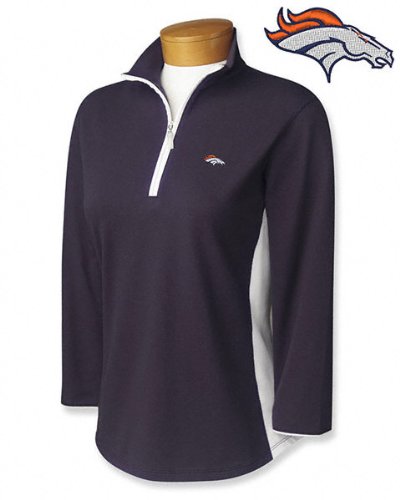 Denver Broncos Women's 3/4 Sleeve Colorblock Half Zip Mock - Small