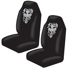 Faith Cross Gem Crystals Studded Rhinestone Car Truck SUV Bucket Seat Covers - Pair