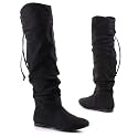 Damen Schuhe, OVERKNEE STIEFEL, &Uuml;BERKNIE DEKO SCHN&Uuml;RUNG, 866-17, Synthetik in hochwertiger Leder Optik