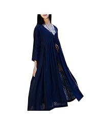 V-neck Linen Spring Shift Pleated Maxi Dress/Midi Dress 