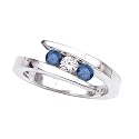 3 Diamond Engagement Ring with Blue Side Diamond 1/2 ct. in 14K White Gold