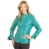 Pamela McCoy Funnel Neck Distressed Patent Leather Jacket