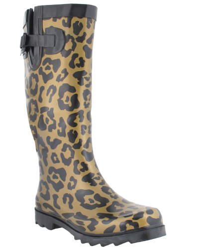 Capelli New York Metallic Fuzzy Leopard Printed Ladies Rubber Rainboot