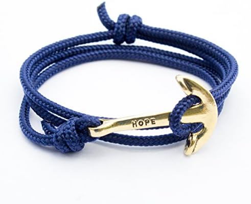 Unisex Adjsuatble Size Hope Anchor Bracelets on Colorful Ropes (Navy Rope With Gold Anchor)