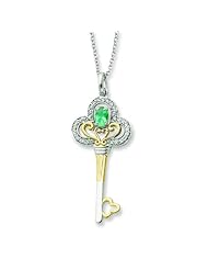 Sterling Silver & Gold-plated May CZ Birthstone Key 18in Necklace.