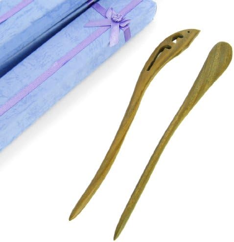 kilofly Oriental Handcraft Carved Wooden Hair Sticks Set of 2, Lucky Fish & Pin Fork, with Gift Box