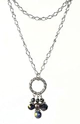 Necklace - N252 - Long Firepolished Beads & Pearl Cluster ~ Amethyst (Purple)