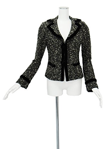 レディース ジャケット ウール ツイード Vネック 黒 ベージュ Mサイズ