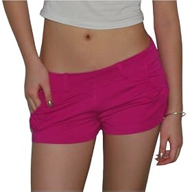 Womens Guess beach pink sexy looking shorty shorts. Very high quality casual shorts with logo embroidered on back, elastic waistband and tiny belt loops. Look hot at the beach this summer!