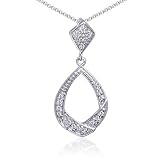 Mesmerizing and Unique: Designer Inspired Sterling Silver and CZ Diamond Teardrop Dangle Pendant Necklace