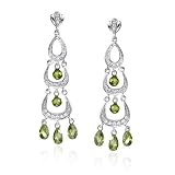 Sterling Silver Olive Cubic Zirconia Dangle Earrings by Cheline