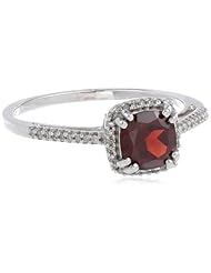 10k White Gold, January Birthstone, Garnet Cushion Ring, Size 7
