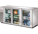 True Compact Three Section Glass Door Back Bar Cooler, Stainless Steel