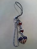 Cell Phone Charm - United States Stars and Stripes on Heart with Red Rhinestones