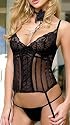 Sexy 2pc Black Lace and Mesh Bustier & G-String Lingerie Set S M L XL