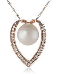 10k Rose Gold Cultured Freshwater Cultured Pearl and Diamond Pendant Necklace (0.16 cttw, GH Color, I2-I3 Clarity), 17"