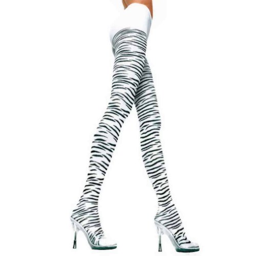 Black & White Opaque Zebra Print Pantyhose Tights (One Size Fits Most)