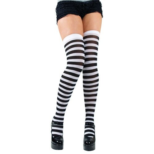 STD Ladies Candystripe Thigh Highs / Black & 
