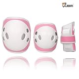 JBM Child Kids Bike Cycling Bicycle Riding Protective Gear Set, Knee and Elbow Pads with Wrist Guards Multi-sports: Rollerblading, Skating, Volleyball, Basketball, BMX (Denim Pink, Child/kids)