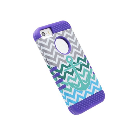 Sannysis Hybrid Impact Stripe Anchor Shockproof Hard Case Cover For iphone 5 5S (Purple)