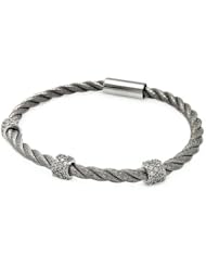 Rhodium 3 Cubic Zirconia Bar Sterling Silver Italian Band Bracelet Length 7 " Width 3.9mm Lock Magnetic