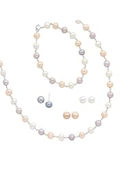 White, Peach and Purple Freshwater Cultured Pearl Set