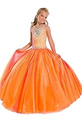 Girls V-neck  Organza Beaded Lace Crystal Sequined Crystals Floor Length  Ball Gown Flower-Girl Dress/Pageant Dress 