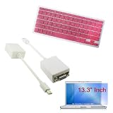 Pink Soft Keyboard Silicone Cover + Clear Screen Protector + Mini DisplayPort to VGA Adapter for Apple Macbook 13.3" Laptop